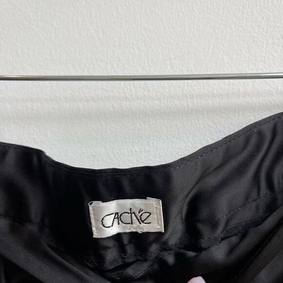 Cache Women's High Rise Flat Front Tapered Glossy Black Cropped Pants Size L - Picture 3 of 5